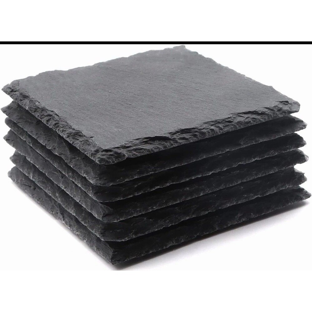 6 Pack Square Slate Drink Coasters,  4 Inch Black Slate Stone Coasters Bulk Cup